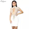 Zomer Dames Sexy High Collar Mouwloze Hollow Tassel Jurk Bandage Mini Vestidos Celebrity Party 210525