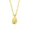 Womens Godin Portret Hanger 22k Solid Yellow Gold FINISH Italiaanse Figaro Link Chain Ketting 24" 3mm