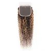 Ishow Highlight 4/27 Kinky Curly Human Hair Bundles Wefts With Closure Straight Body Wave Virgin Extensions 3/4pcs Colored Ombre Brown for Women 8-28inch