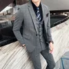 （ジャケット+ベスト+パンツ）ブティックファッションメンズチェック柄カジュアルビジネススーツハイエンド社会フォーマルスーツ3個セット新郎結婚式X0608
