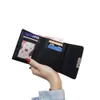 Leather Trifold Small Wallet Coin Purses Lightweight Compact Snap Closure Card Pack Window for Travel Shopping