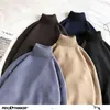 Hybskr Mäns Turtleneck Stickad tröja Solid Färg Varm Vinter Male Pullovers Koreanska Stil Kvinnors Sweater Fashion 6 Färger 211221