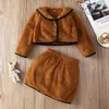 Winter Baby Girls Clothes Sets Spring Autumn Fashion Girl Outfits 2Pcs Brown Long Sleeve Lapel Strap Middle Child Skirt Suit Kids Clothing