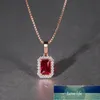 Mode luxe or rose carré pendentif collier femmes mariage fiançailles cristal rouge Zircon collier fête bijoux cadeau prix usine conception experte qualité