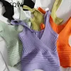 All-match slimming bottoming sling spring and summer solid color pit strip short knit camis 210507