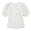 Sommar koreanska blommig blus kvinnor kontor dam kortärmad polka dot vit skjorta o nacke pullover damer toppar 9616 210508