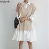 Herbst Kleidung Frau Zwei Stück Outfits für Frauen Chic Koreanische Pullover Kleid Gestrickte Anzug Femme Roupas 2 Set 94386 210519