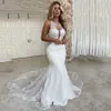 Robe de mariée sirène Sexy, col rond, avec des Appliques en dentelle, dos ouvert, robe de mariée de campagne, 2021