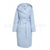 Décontracté bleu clair automne hiver femmes longues parkas chaud à capuche à manches longues femme veste haute rue doudounes 210422