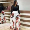 Ougisun Spring and Autumn Women Dress Moda Vintage Print Maxi Casual Długi Rękaw O-Neck Patchwork ES Vestidos 210517