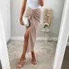 Bowknot Fente Jupe Longue Kaki Femmes Taille Haute Maxi Faldas Mujer Casual Summer Bottoms 210427