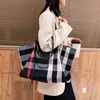 Shopping Bags Large Capacity Cotton Fabric Plaid Casual Tote for Women Luxury Brand Fashion Shoulder Bag Handbags Designer Bolsos Sac New220307