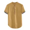 メンズバガーソリッドコットンリネン半袖ボタンプラスサイズTシャツトップスブリウスファッションプリントシャツ