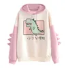 Dinosaur Oversized Cartoon Hoodie Women Fashion Sweatshirt Casual Print Korean Style Thicken Winter dino hoodie Tops 210809