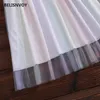 Japanse zomer vrouwen regenboog mesh tule jurk borduurwerk katoen twee stuk pak korte mouw elegante meisje 210520