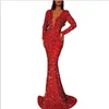 Red Majoy Beaded Evening Dresses Luxury Women's Dress 2021 Wlegant Bateau Long Party Female Sheath Sequins Prom Dresses