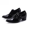 Мужские туфли заостренный носок черные натуральные кожаные одежды обувь мужчины 7,5 каблуки высокие пряжки мужчины одеваются обувь кожаная вечеринка