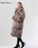 Ppink Java 19036 Real Fur Coat Kobiety Winter Fashion Jacket Long Coat Real Fur Coat Dostępny 211018