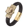18K guldpläterad rostfritt stål Wolf Head Charm Armband Färgrika Läder Magnetiska Spänne Armband