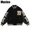 Coupe-vent pour femmes Furry Bone Lettre Patch Block 3 couleurs Harajuku College Style Bomber Printemps Veste Hommes Baseball Manteau 211126