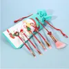 Professional Christmas Makeup Brushes Set - 5pcs Wand Cosmetic Tool Sets & Kits for Daily Use Drawstring Bag Included, Perfect Birthday Gift (Red)