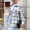 Aachoae Women Plaid Single Breasted Jacket Coats Fashion Turn Down Collar Pockets Coat Female Streetwear Long Sleeve Spring Tops 220105