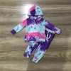 Girlymax Fall Winter Baby Girls子供服ママキッズネクタイ染料パーカーブティックラウンジウェアパンツ服210724