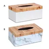 Rectangular Marble PU Leather Facial Grain Tissue Box Cover Napkin Holder Paper Towel Dispenser Container for Home Office Decor 210326