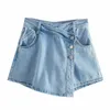 Shorts dames DOUJILI zomer denim rok knoppen zakken vrouwelijke retro asymmetrische casual voor dames meisjes