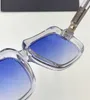 607 Crystal Clear Blue Square Sunglasses 56mm Vintage Sun Glasses for Men Fashion Shades with Box