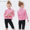 Bikinis Set 2021 Modell 2-8 Jahre Mädchen Rash Guard Ärmel Kind Zwei Stücke Bademode Rosa Grün Blume Badeanzug Badeanzüge Badebekleidung Sommer