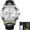 Lige Eternity LG9839 Sport Mens Watches Дата синий циферблат Япония VK Кварцевый хронограф Движение мужчин Смотреть сплав розовый золотой чехол коричневый кожаный ремешок