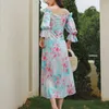 One-Shoulder Puff Sleeve Dress Female Oblique Sling French Party Women Summer Print Floral Midi S-XL 210601