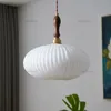 Creative Oval Glass Pendant Lamp Walnut Wood Copper Head Suspension Light Hotel Cafe Living Dining Bedroom Mouth-Blown Lighting