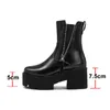 Mid Calf Boots Women Shoes Zipper Platform High Heel Ladies Round Toe Block Heels Fashion Female Black 43 210517