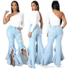 Frauen Denim Flared Lange Hosen Bell-Bottom Jeans Hosen Sexy Loch Zerrissene Ganzkörper-Leggings Bodycon Streetwear Stilvolle Kleidung Plus Größe S-XXXL