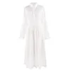 Blanc solide col rabattu chemise robe bouton manches longues pleine midi automne D0610 210514