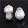 Brincos de estudos Jóias Xiumeiyizu Luxo 15mm Simated Pearl Bubble Brinco Flórida Cubic Zirconia Double Ball Rhodium 210323 Drop entrega 2
