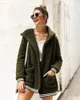 Womens Coat Hoodied Long Sleeve Striped Spliced Plush Thick Warm Solid Color Cardigan Pocket Long Coat 53 Z2