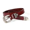 Ceinture en cuir dame art rétro simple deux couches en alliage de cuir de vachette boucle à aiguille noir blanc rouge brun terre jaune couleur foncée en gros