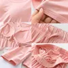 Modal Pajamas Sets Women Casual Bra Pad Striped Sleepwear Suits Spring Autumn Long-Sleeved Home Clothing Ladies Pyjama Lingeries 210901