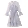 Printemps automne taille élastique élégant longue robe femmes maille Flare manches une ligne impression fête es Vestidos 12240 210508