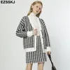 أبيض أسود سميك houndstooth سترة بالأزرار سترة السيدات المرأة سميكة سترة معطف الخامس الرقبة سترة سترة معطف أبلى 211215