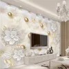 Papier peint sur mesure Grande Murale 3D Fleurs blancs de luxe Soft Soft Bijoux Bijoux TV Mur Papel de Pardure Papier mural