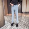 Lente mannen zaken jurk broek grijs zwart formele mannen pak broek mannelijke kantoor sociale casual slim fit broek kostuum homme 210527