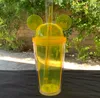 15oz Mouse Ear Tumblers With Dome Lid 450ml Acrylic Cups Straws Double Walled Clear Travel Mugs Cute Child Kid Water Bottles Free DHL SHip HH21-183