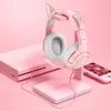 Oreillettes de chat rose pour filles, casque d'écoute filaire stéréo de jeu avec micro, lumière LED, pour ordinateur portable/PS4/Xbox One, contrôleur