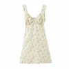 Summer Retro Small Flower Print Mini Dress Chiffon Sleeveless Square V neck Slim Backless Short Dresses for Woman Vestidos 210429