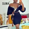 Mujeres mini vestido con cuello en v cinturón de cintura impreso vintage elegante bodycon con clase retro delgado club fiesta vestidos africanos moda femenina 210525