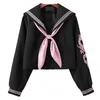 Gotycki dwuczęściowy Lato JK Uniform Kawaii Wysokiej talii Spódnica Set Moda Vintgae Harajuku College Y2K Ins Plised Women Suit 210608